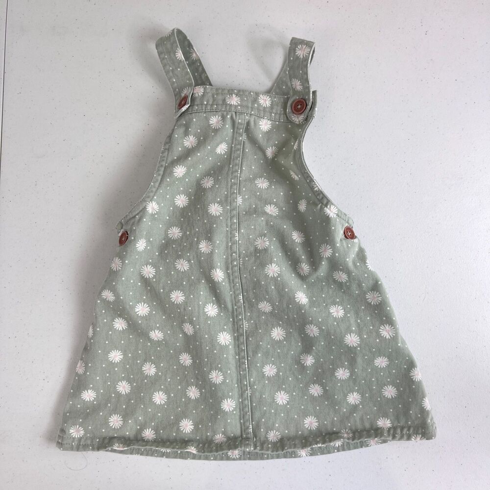 Rachel Ashwell Toddler Girls Green White Pink Floral Overall Dress Size 2T